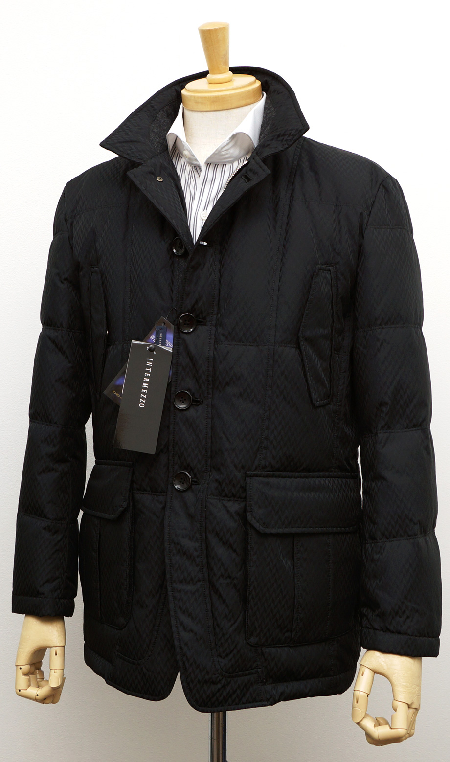 極美品▲正規品 INTERMEZZO インターメッツォ Fレザー使い シングル ベロアジャケット／テーラード ダークブラウン 織柄 M