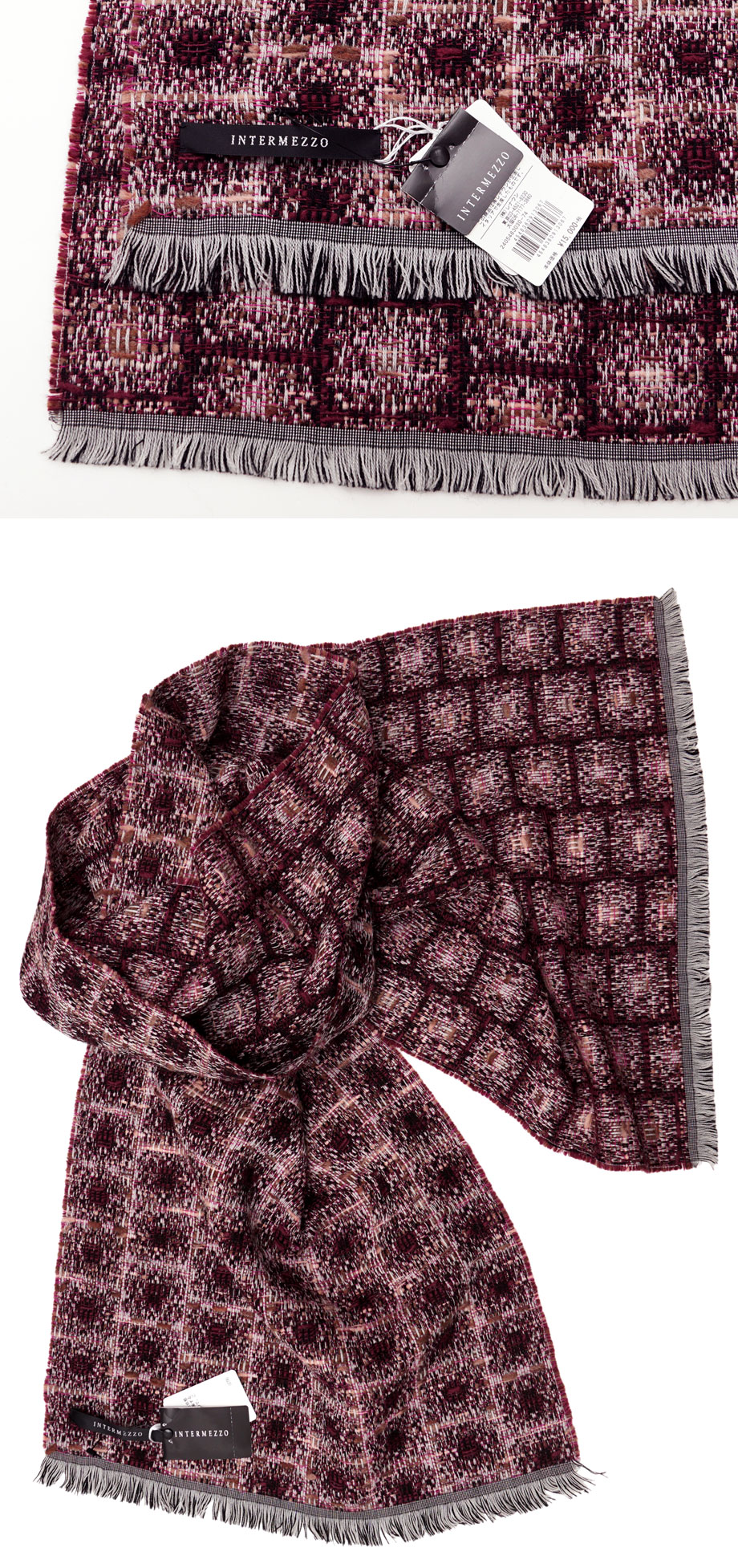 極美品▲正規品 INTERMEZZO インターメッツォ Fレザー使い シングル ベロアジャケット／テーラード ダークブラウン 織柄 M