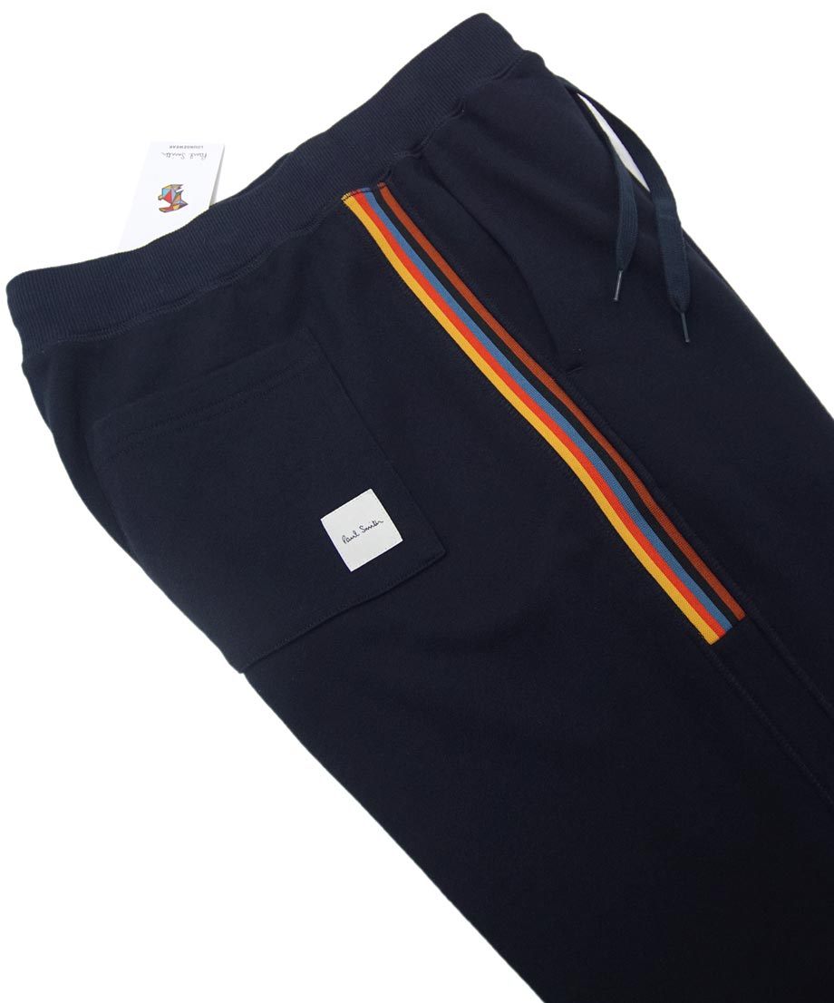 [新品]ポールスミス【M】マルチアーティストストライプ ジョガーパンツ スウェットパンツ 裏パイル 伸縮豊か ウエストにゴム入 洗濯可能 紺