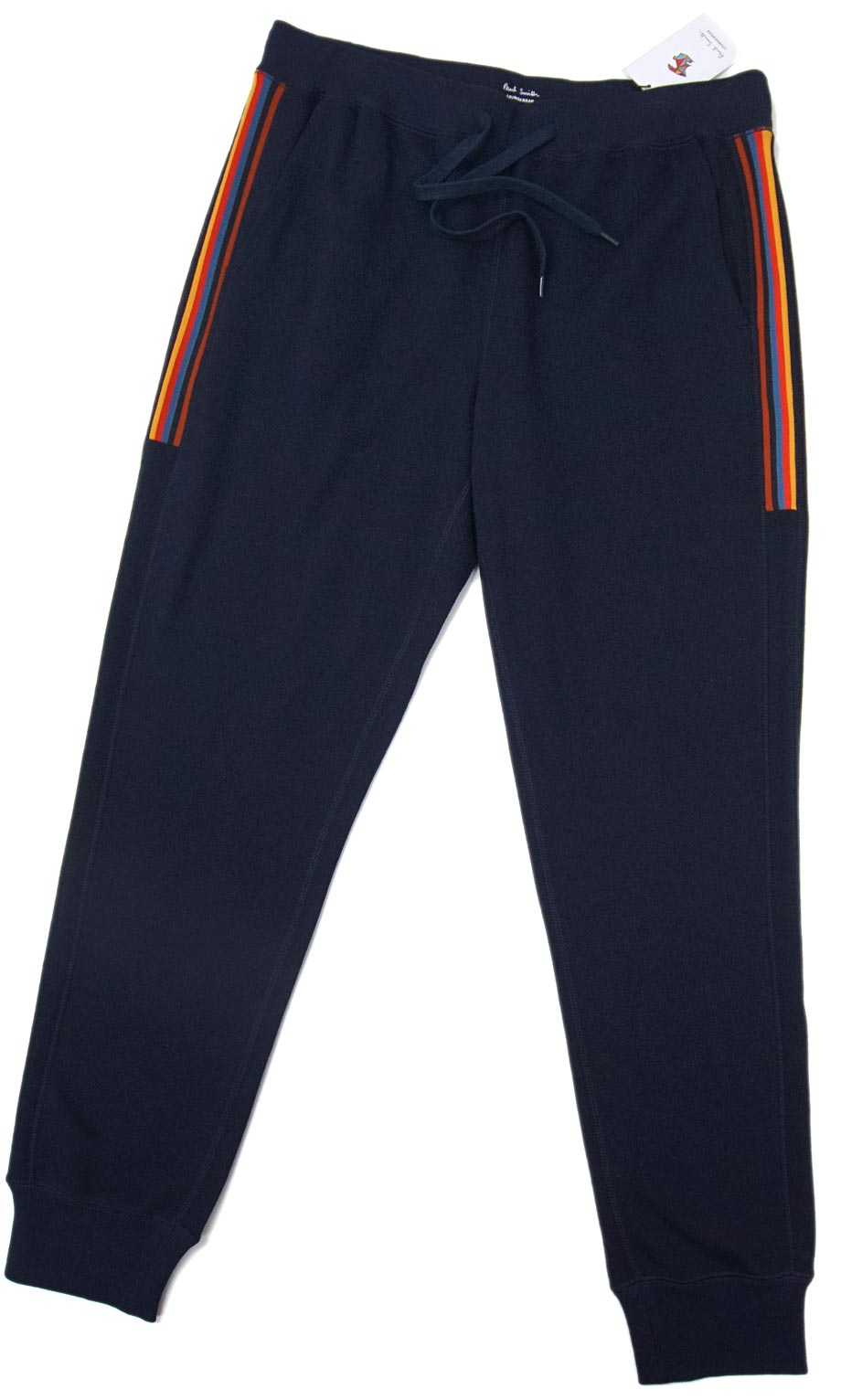 [新品]ポールスミス【M】マルチアーティストストライプ ジョガーパンツ スウェットパンツ 裏パイル 伸縮豊か ウエストにゴム入 洗濯可能 紺