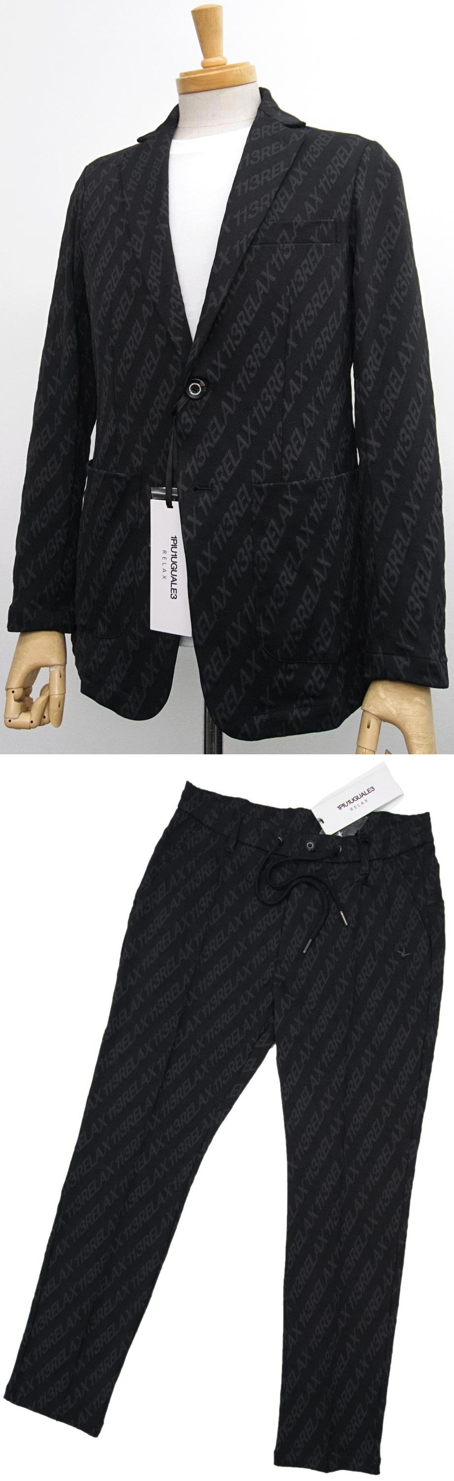 [新品]1PIU1UGUALE3 RELAX【M】セットアップスーツ(ジャケット&パンツセット) スーパーストレッチ ジャージ 黒 ウノピゥウノウグァーレトレ