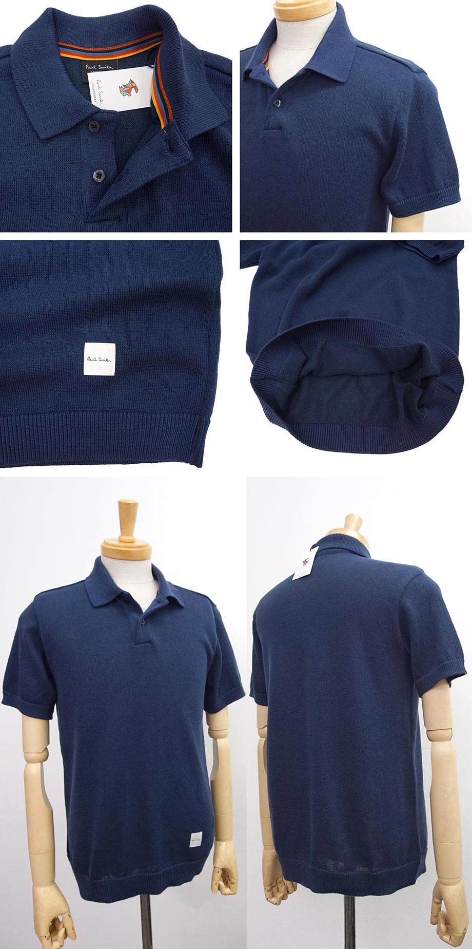 [新品]ポールスミス【M】希少な日本製サマーニット 半袖 ポロシャツ アーティストストライプ 吸水速乾 洗濯可能 Paul Smith【送料185円】