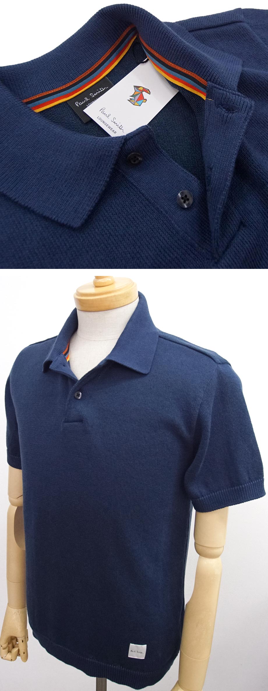[新品]ポールスミス【M】希少な日本製サマーニット 半袖 ポロシャツ アーティストストライプ 吸水速乾 洗濯可能 Paul Smith【送料185円】