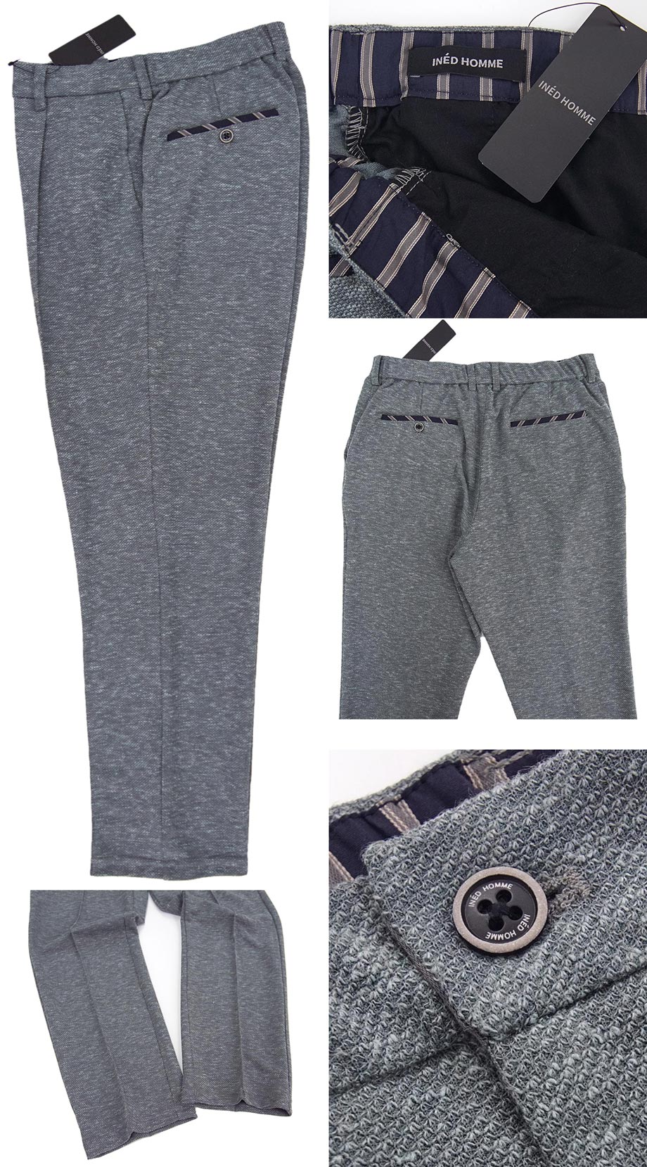 [新品]INED イネドオム【M】清涼セットアップスーツ(ジャケットとパンツのセット) 麻混 スーパーストレッチ ウエストゴム 洗濯機で洗える