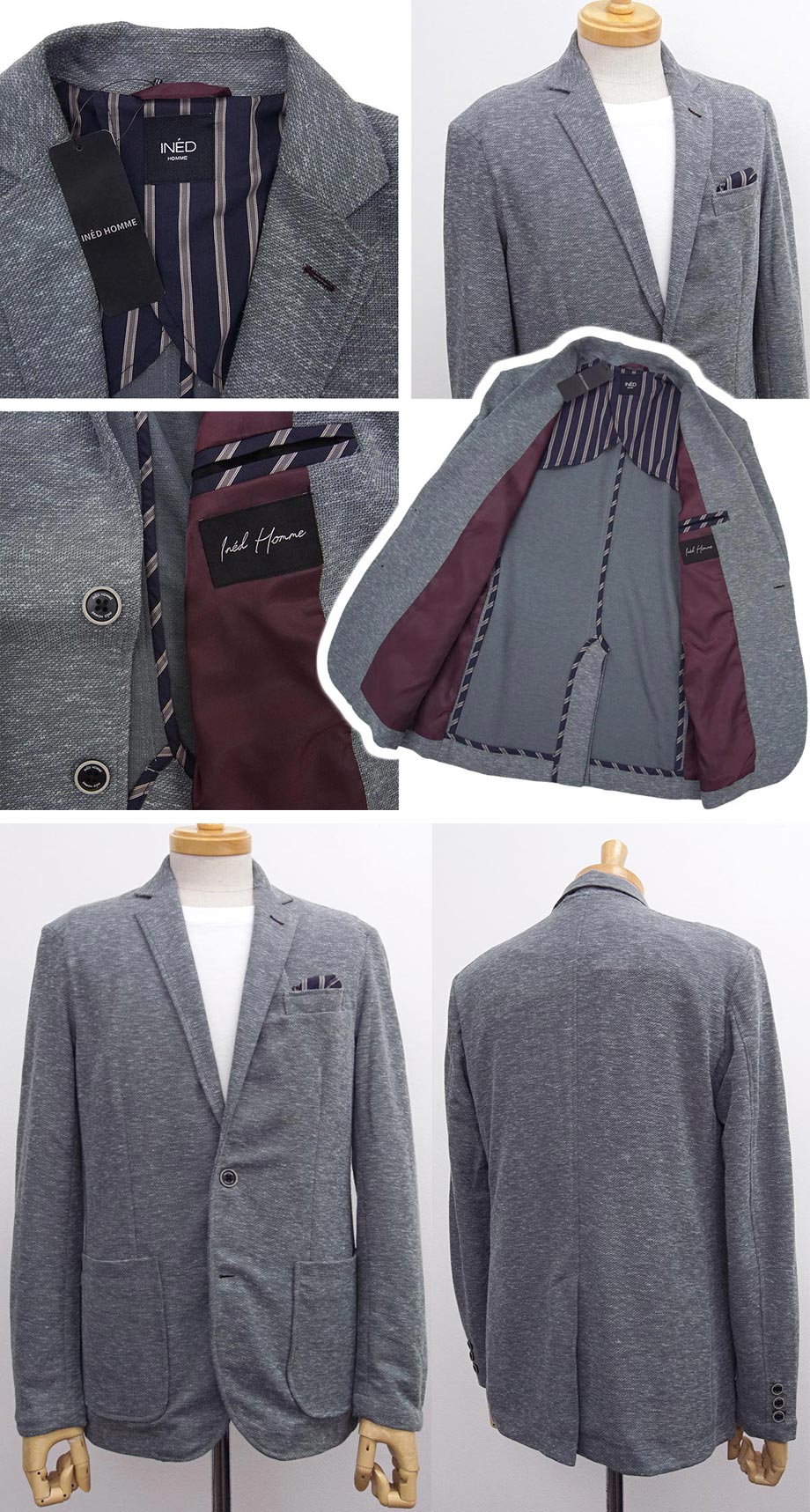 [新品]INED イネドオム【M】清涼セットアップスーツ(ジャケットとパンツのセット) 麻混 スーパーストレッチ ウエストゴム 洗濯機で洗える