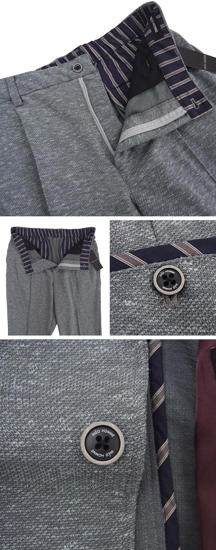 [新品]INED イネドオム【M】清涼セットアップスーツ(ジャケットとパンツのセット) 麻混 スーパーストレッチ ウエストゴム 洗濯機で洗える